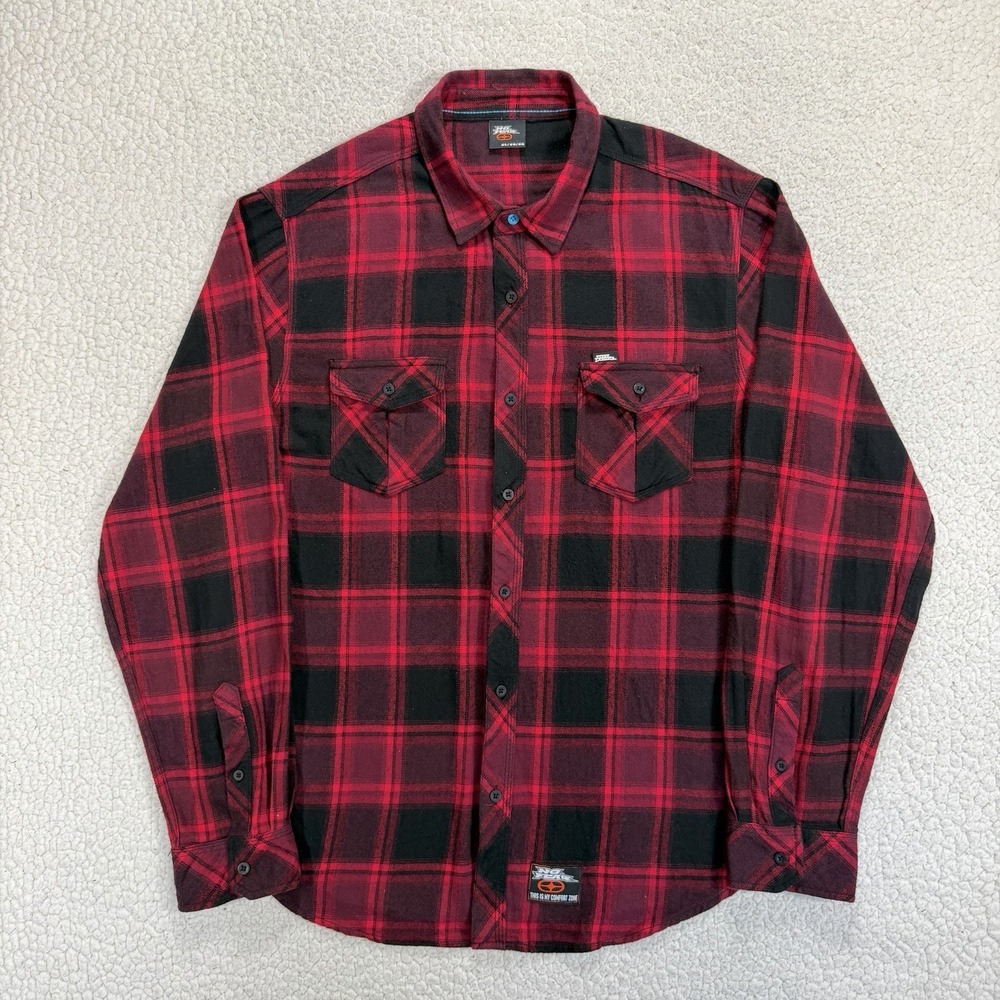 VTG No Fear Flannel Shirt Men's XL Red Black Grunge Streetwear Y2K 90's Skater